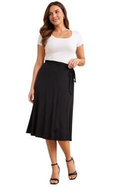 ModCloth Black Wrap Tie Waist Midi Skirt, Stretch Knit A-Line, XL, NWT